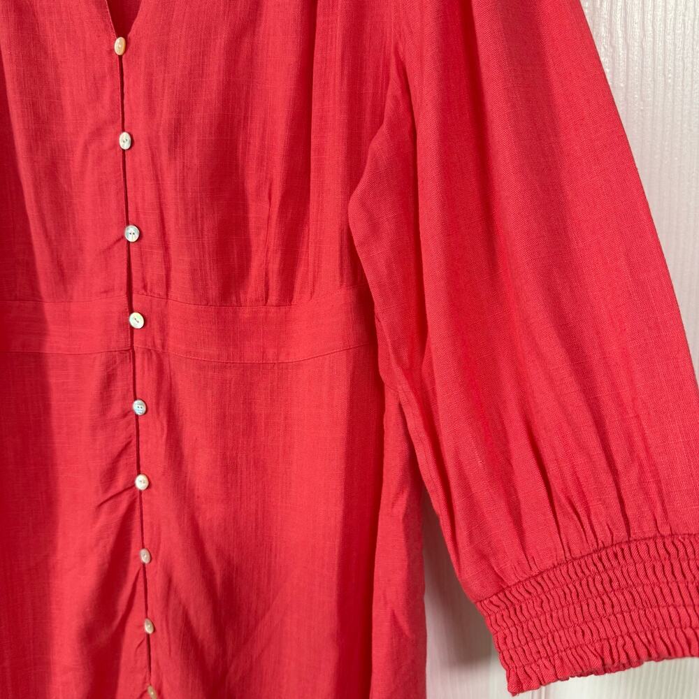 J.Jill Women's Coral Linen Blend Button Front Dress Size Large - Picture 6 of 14